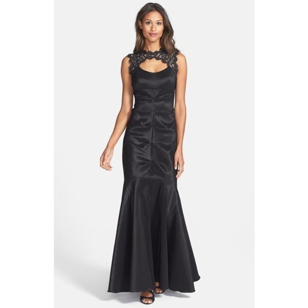 NWT Xscape Lace Taffeta Mermaid Gown Black Size 8 Maxi Dress Metallic Elegant‎